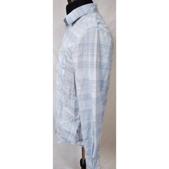 Calvin Klein Mens Medium Blue Plaid Liquid Cotton Long Sleeve Button-up Shirt - Picture 5 of 11